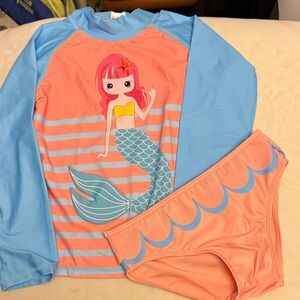 Cute pink and blue mermaid Rashguard 2-piece swimsuit. NWOT.